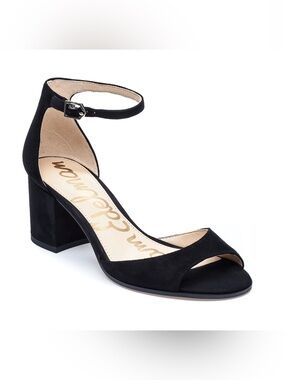 Sam Edelman Black Suede Open-Toe Block Heel Sandals with Ankle Strap